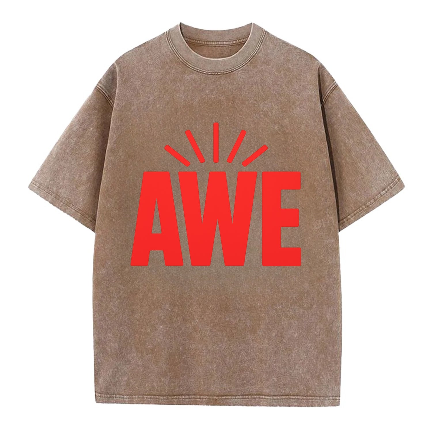 Bold typography design - "AWE" - overwhelming wonder - Vintage T-shirt - Brown