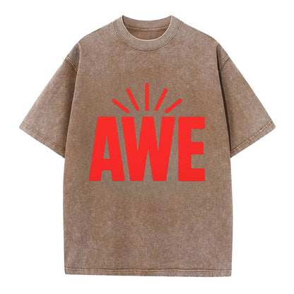 Bold typography design - "AWE" - overwhelming wonder - Vintage T-shirt - Brown