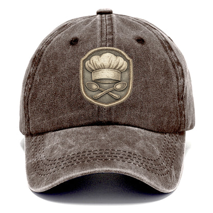Embroidered patch design - COOKING CHEF HAT - toque blanche with crossed spoons in - Classic Cap - Brown
