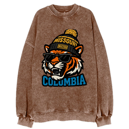 Columbia Tiger wearing Missouri beanie with Mizzou patch - Vintage Sweatshirt - Brown