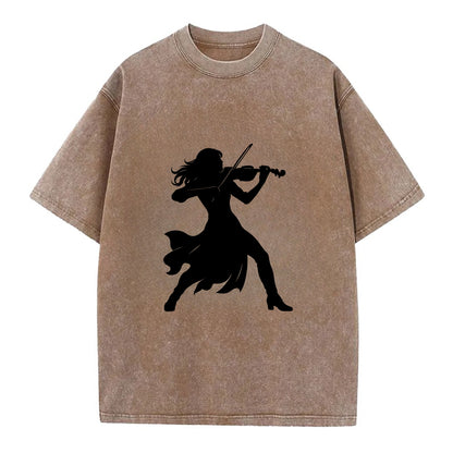 Violinist performing dramatic pose - Vintage T-shirt - Brown