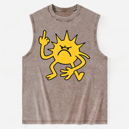 MORNINGS ARE PUNISHMENT | Grumpy sun with middle finger - Vintage Washed Tank - Brown