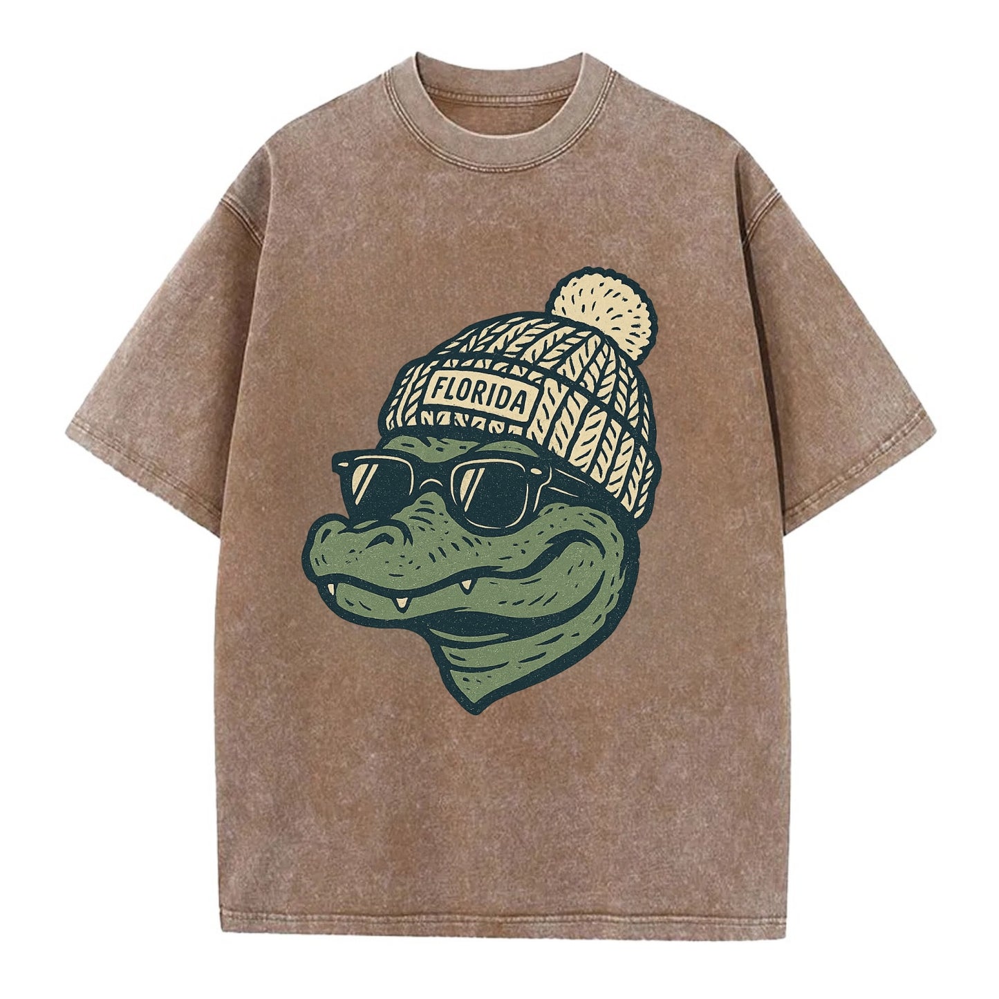 Gainesville Gator wearing Florida beanie - Vintage T-shirt - Brown