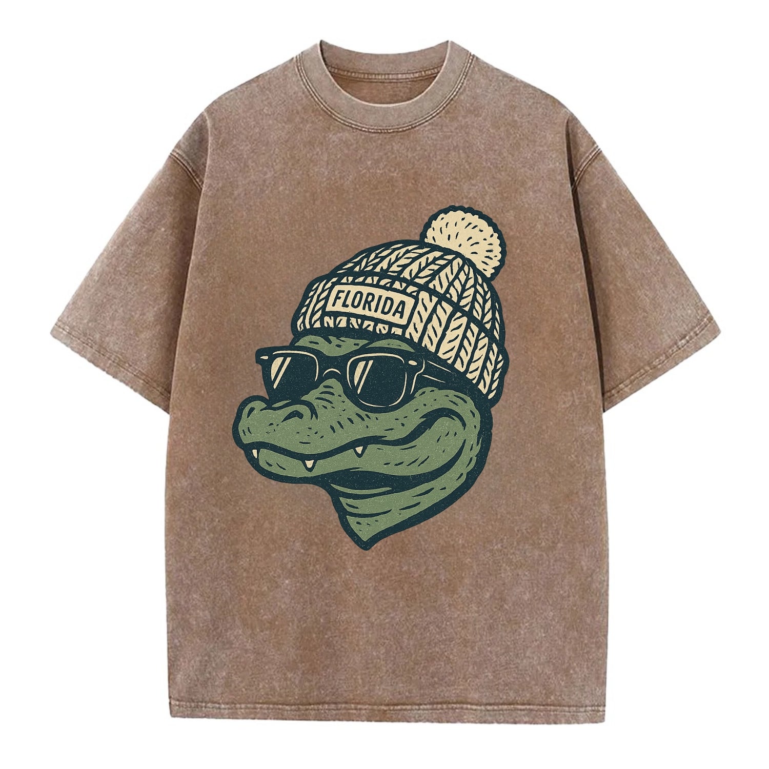 Gainesville Gator wearing Florida beanie - Vintage T-shirt - Brown