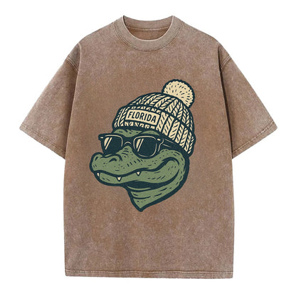 Gainesville Gator wearing Florida beanie - Vintage T-shirt - Brown