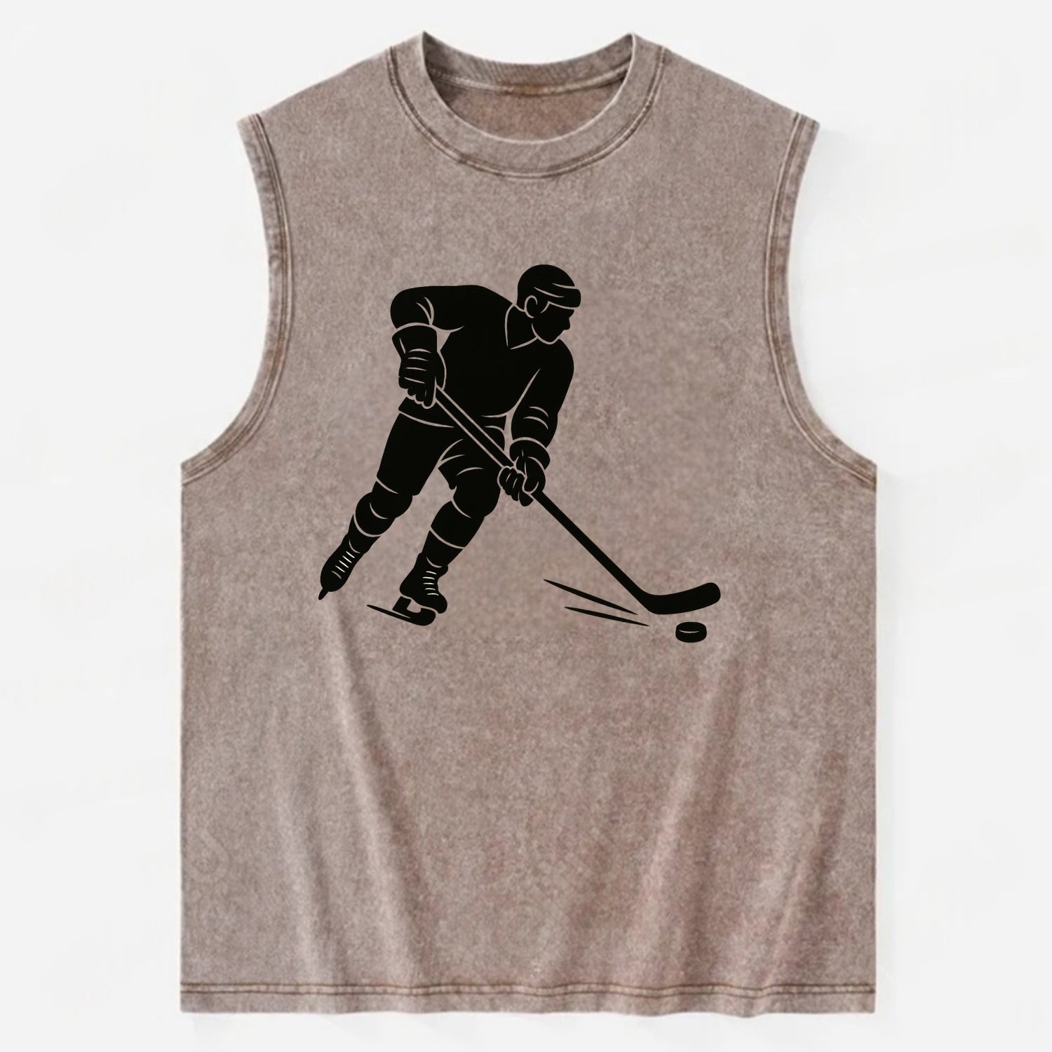 Ice hockey player shooting puck - Vintage Washed Tank - Brown