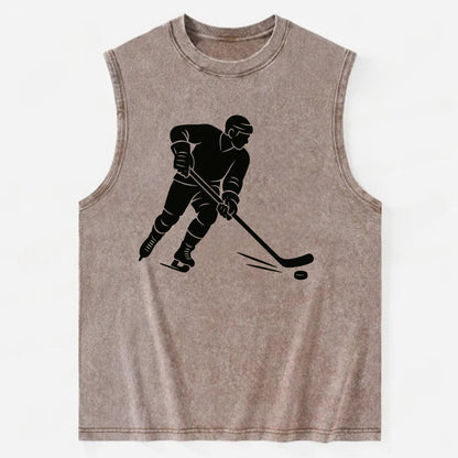 Ice hockey player shooting puck - Vintage Washed Tank - Brown