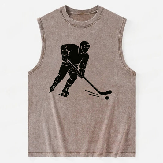 Ice hockey player shooting puck - Vintage Washed Tank - Brown