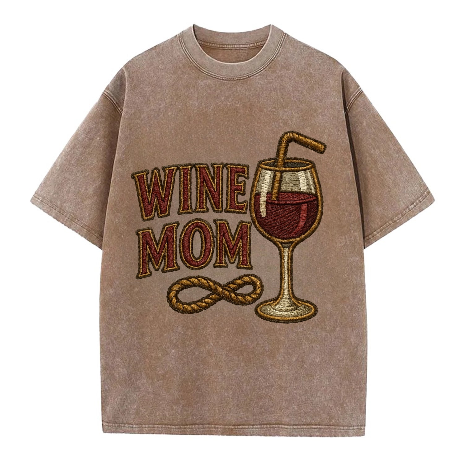 Wine Mom  - Vintage T-shirt - Brown