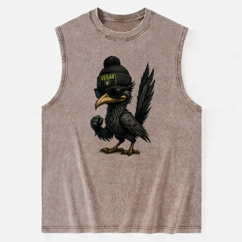 Vegas Roadrunner wearing Raiders beanie with neon patch and wayfarer - Vintage Washed Tank