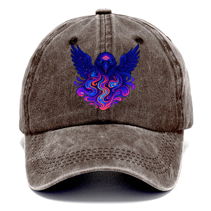 Mysterious raven with feathers showing future visions in neon colors, wings spread - Classic Cap - Brown