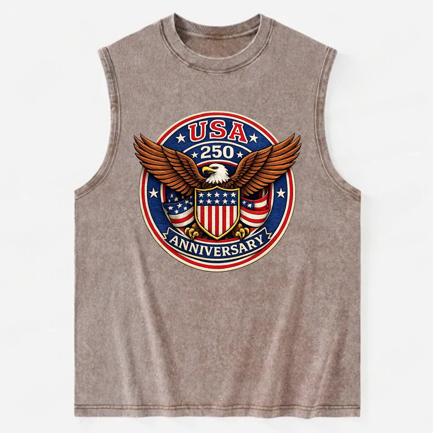 Usa 250 Anniversary Eagle Shield Emblem - Vintage Washed Tank - Brown