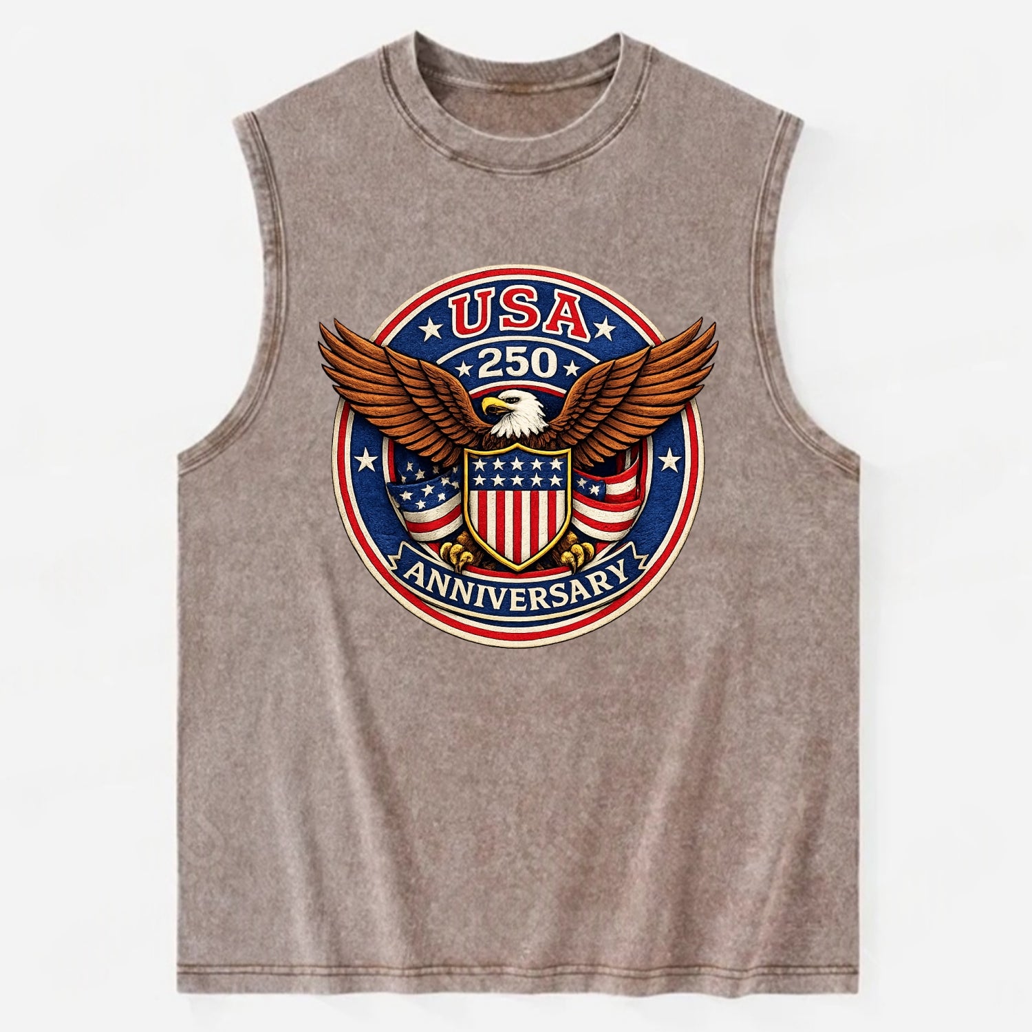 Usa 250 Anniversary Eagle Shield Emblem - Vintage Washed Tank - Brown