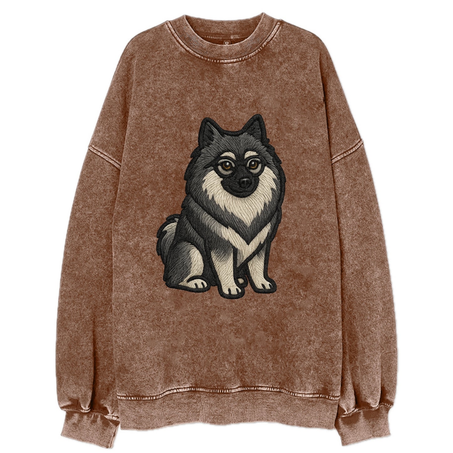 Keeshond - Gray and black spectacles embroidered design - Vintage Sweatshirt - Brown