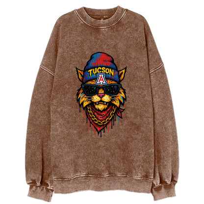 Tucson Wildcat wearing Arizona beanie with A patch - Vintage Sweatshirt - Brown