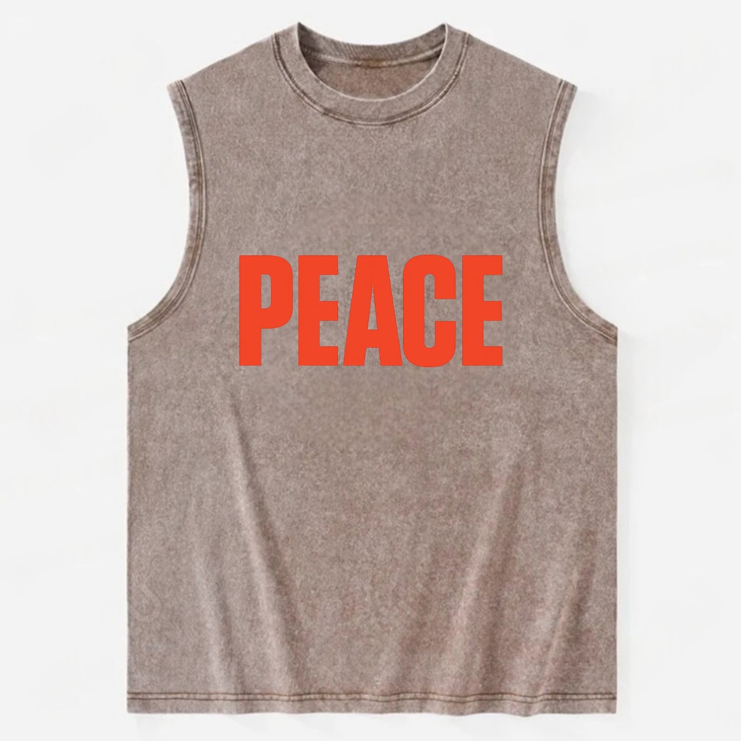 Bold typography design - "PEACE" - inner calm, tranquility, serenity - Vintage Washed Tank - Brown
