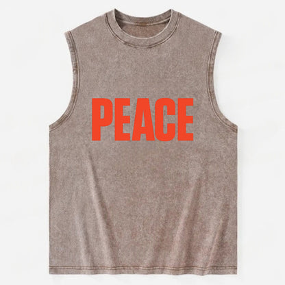 Bold typography design - "PEACE" - inner calm, tranquility, serenity - Vintage Washed Tank - Brown