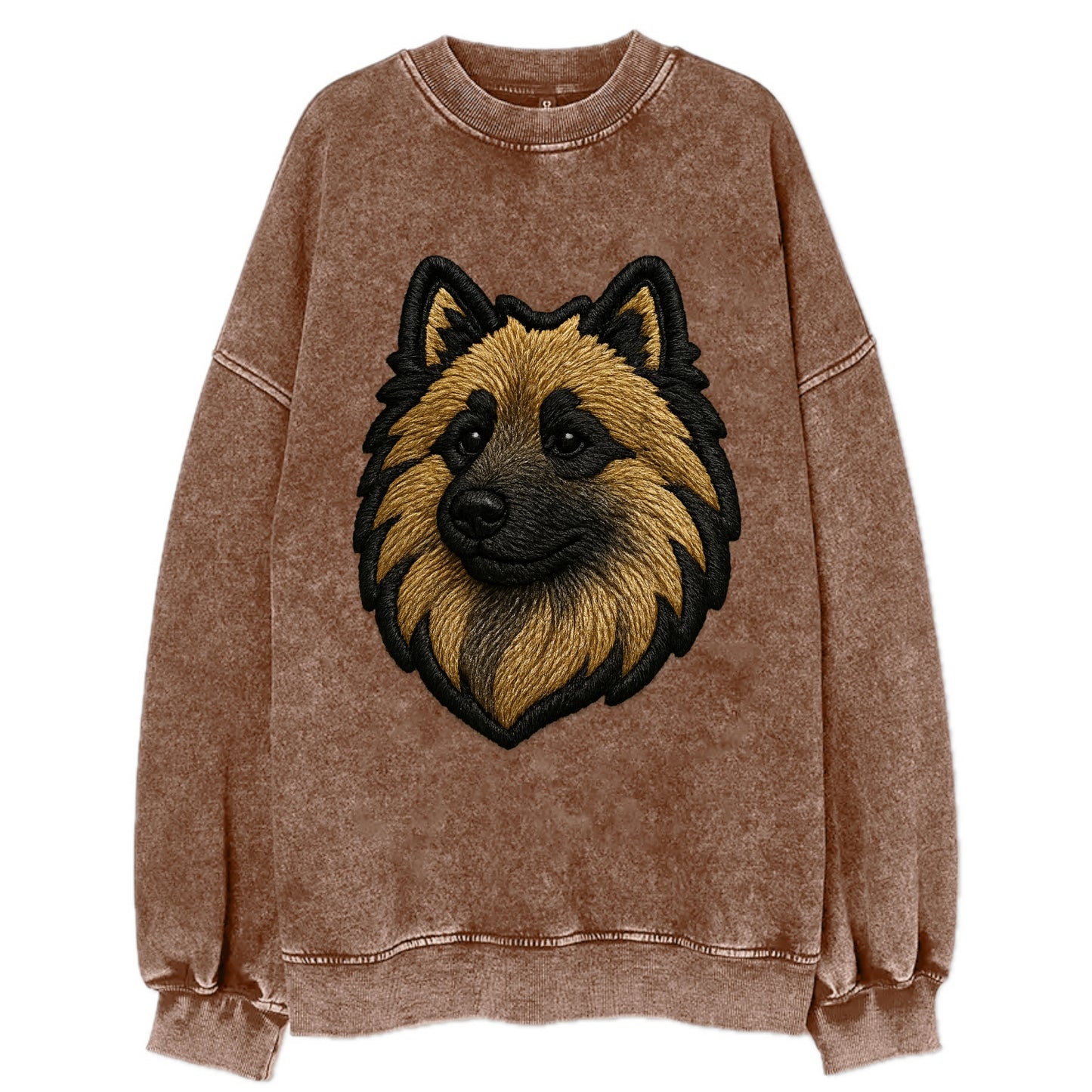 Keeshond - Contemporary spitz logo with - Vintage Sweatshirt - Brown