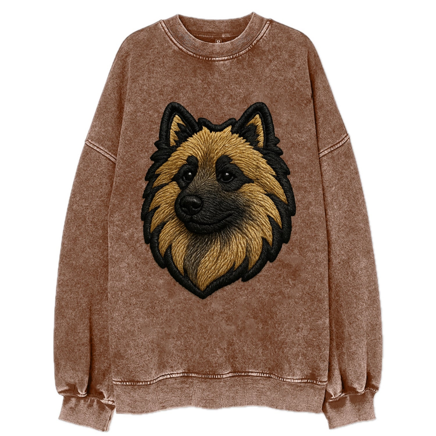 Keeshond - Contemporary spitz logo with - Vintage Sweatshirt - Brown