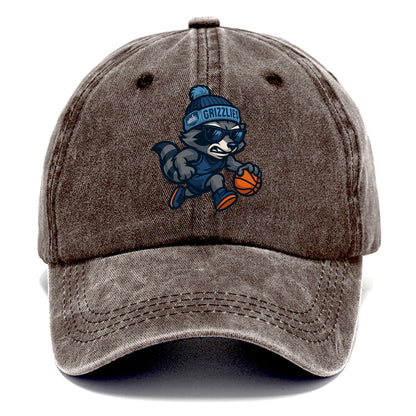 Memphis Raccoon wearing Grizzlies beanie with riverboat patch and wayfarer sunglasses - Classic Cap - Brown