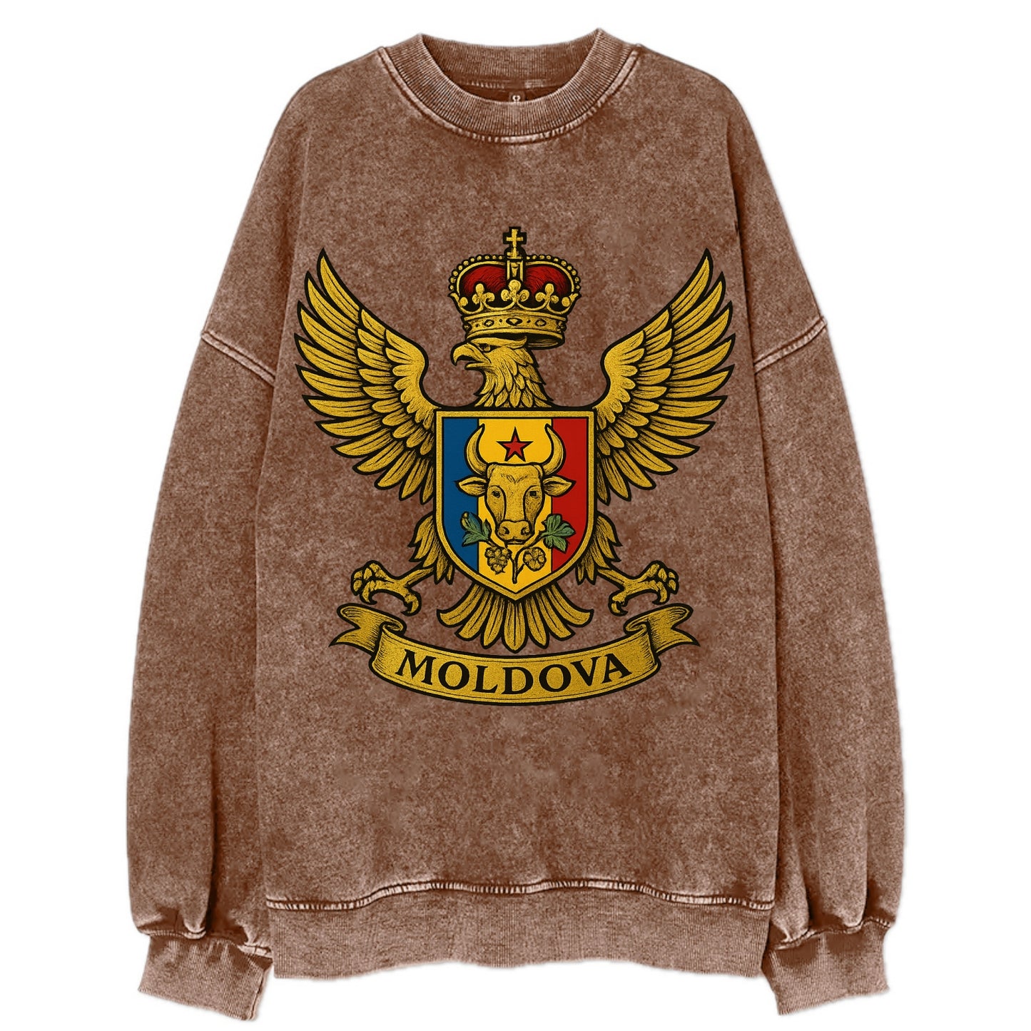 Moldova Heritage Badge  - Vintage Sweatshirt - Brown