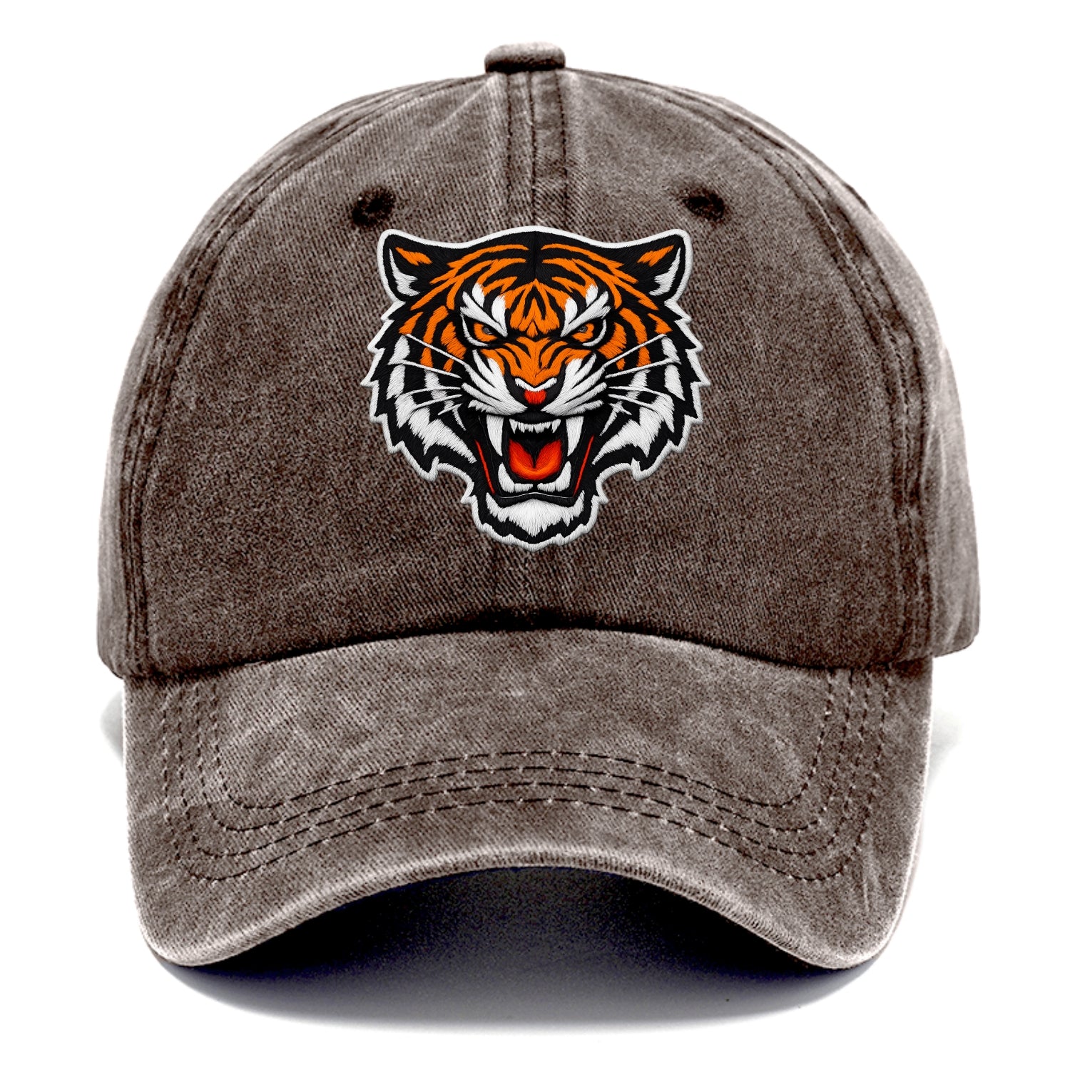 TIGER STRIPES FACE - fierce tiger face in orange, black and white , predator power - Classic Cap - Brown
