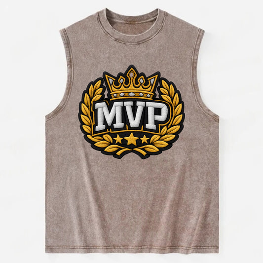 MVP CROWN - crown with laurels in gold , most valuable - Vintage Washed Tank - Brown