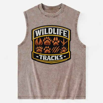 WILDLIFE TRACKS - animal footprints in brown , tracker - Vintage Washed Tank - Brown
