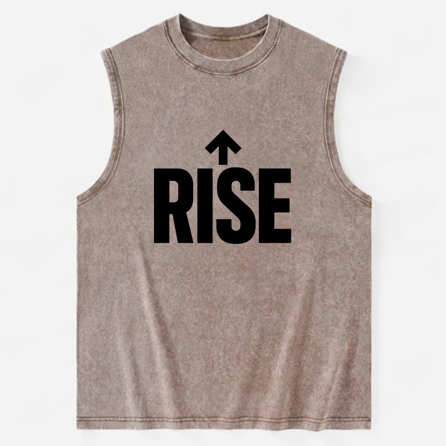 Bold typography design - "RISE" - getting up, ascending, elevating - Vintage Washed Tank - Brown