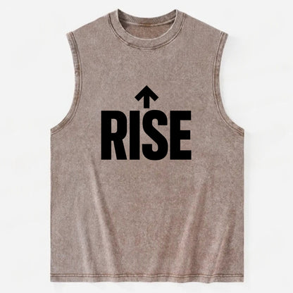 Bold typography design - "RISE" - getting up, ascending, elevating - Vintage Washed Tank - Brown