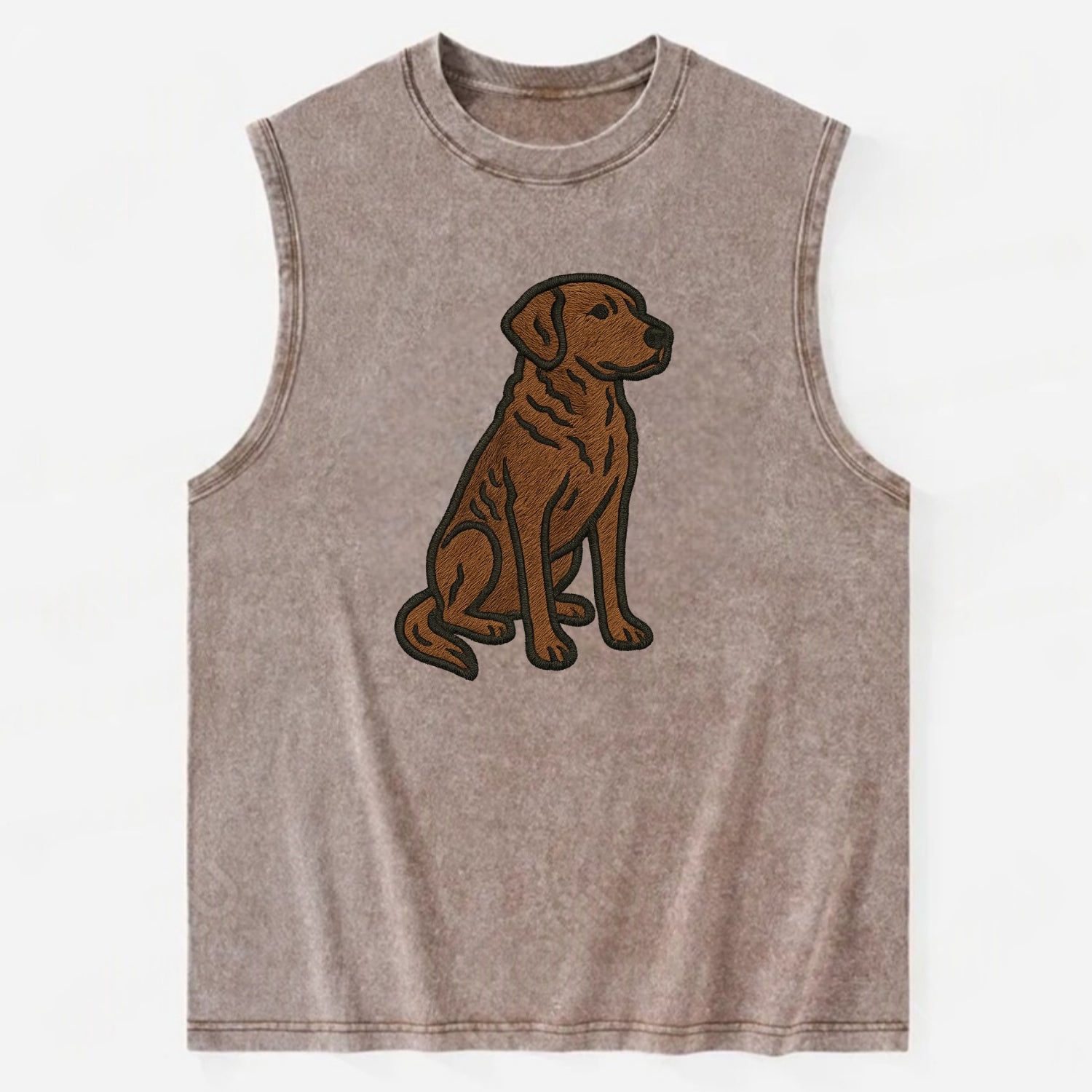 Chesapeake Bay Retriever - Brown wavy coat embroidered sitting pose - Vintage Washed Tank - Brown