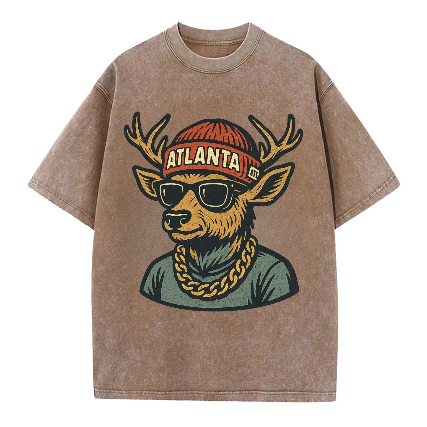 "deer" "atlanta" "atl" "red" "us South" - Vintage T-shirt - Brown