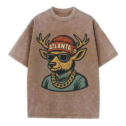 "deer" "atlanta" "atl" "red" "us South" - Vintage T-shirt - Brown