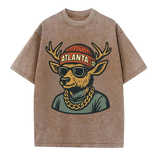 "deer" "atlanta" "atl" "red" "us South" - Vintage T-shirt - Brown