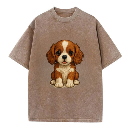 Baby Cavalier King Charles Spaniel Puppy - silky ears, gentle eyes, sweet - Vintage T-shirt - Brown
