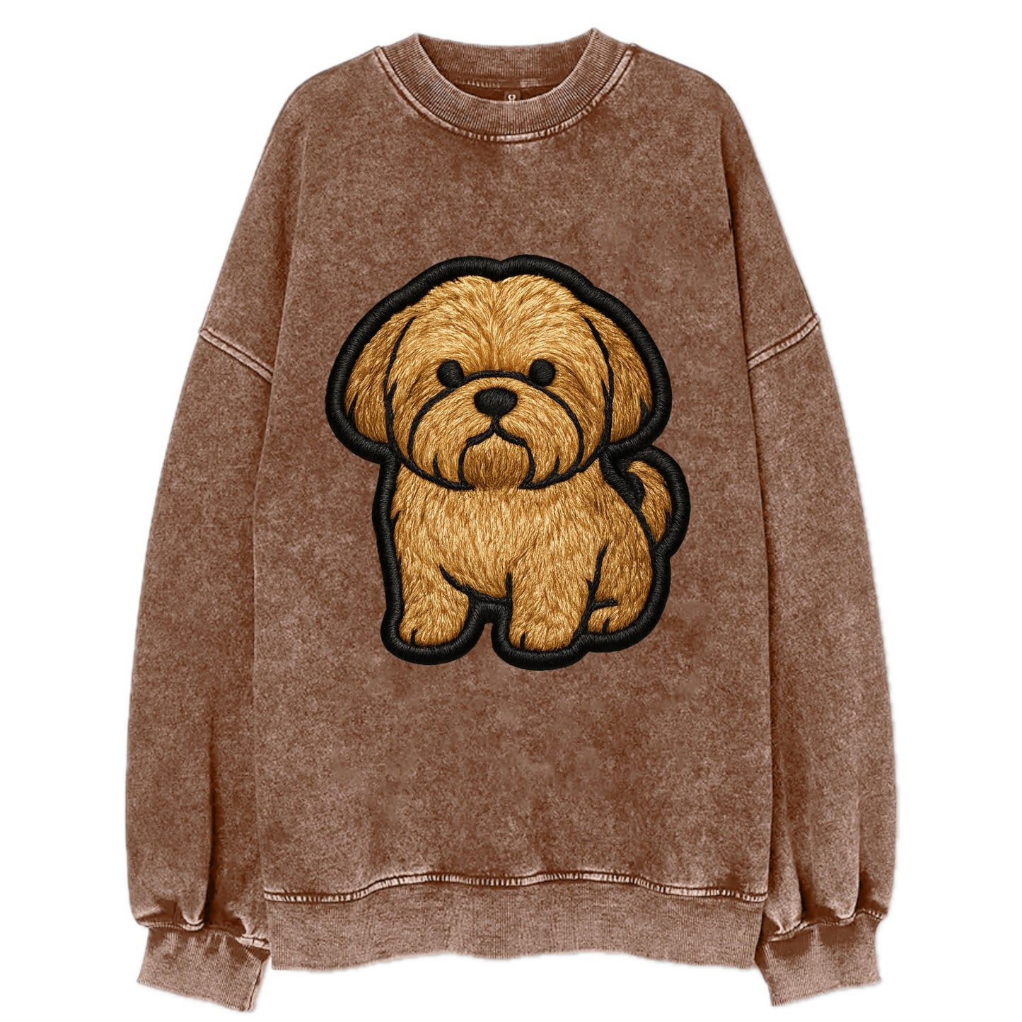 Shih Tzu - Minimalist fluffy design with - Vintage Sweatshirt - Brown
