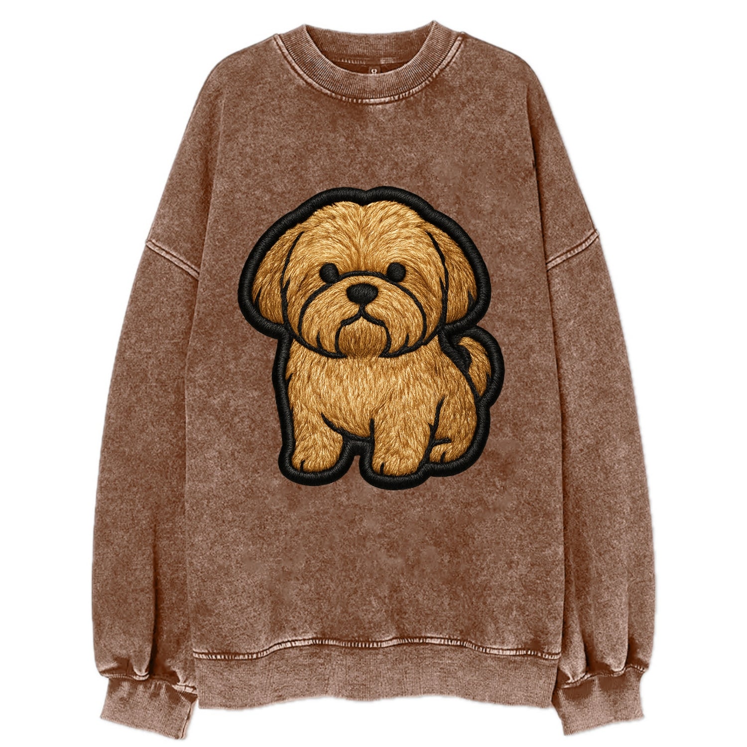 Shih Tzu - Minimalist fluffy design with - Vintage Sweatshirt - Brown