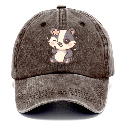 adorable badger with black and white stripes, one paw giving finger - Classic Cap - Brown