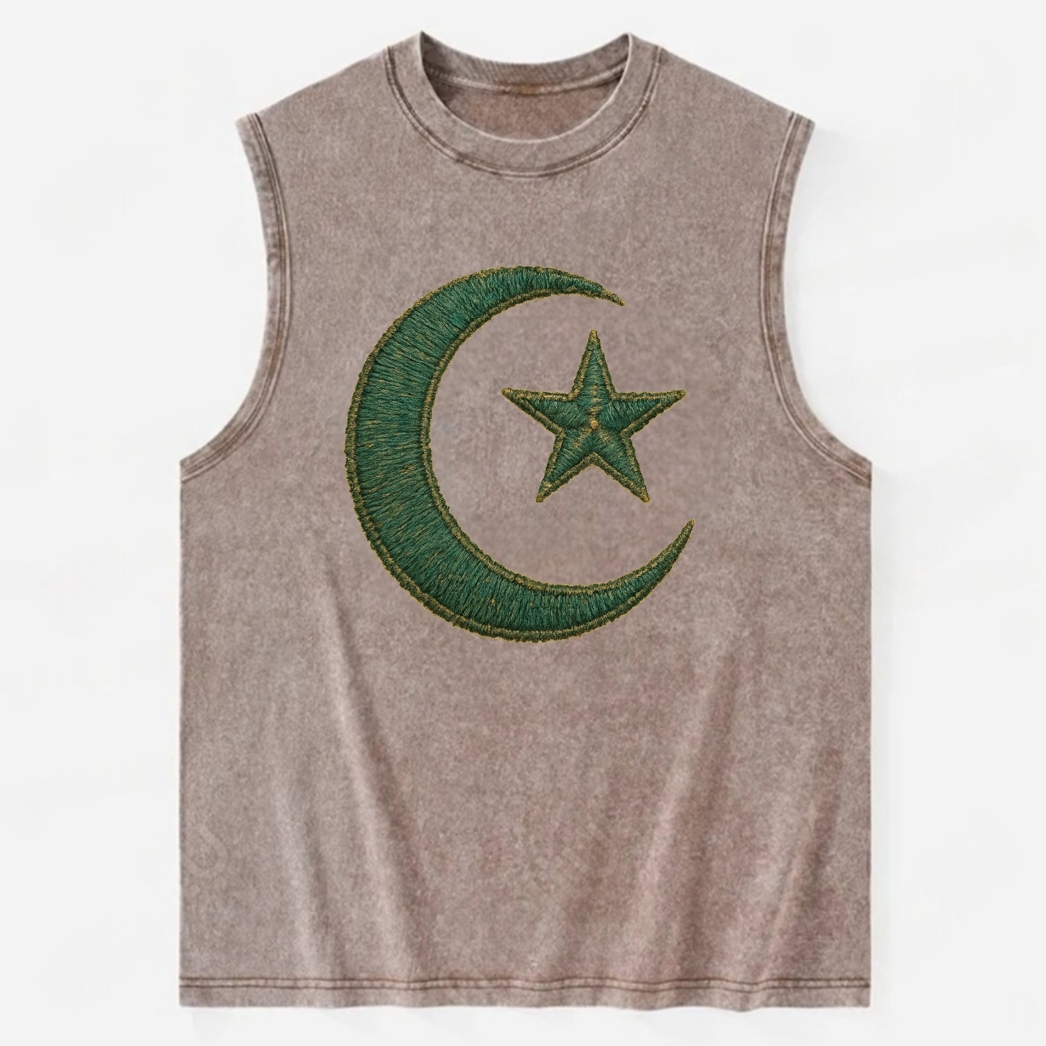Crescent Moon and Star - Vintage Washed Tank - Brown