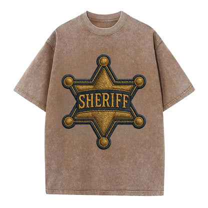 Sheriff Badge  - Vintage T-shirt - Brown