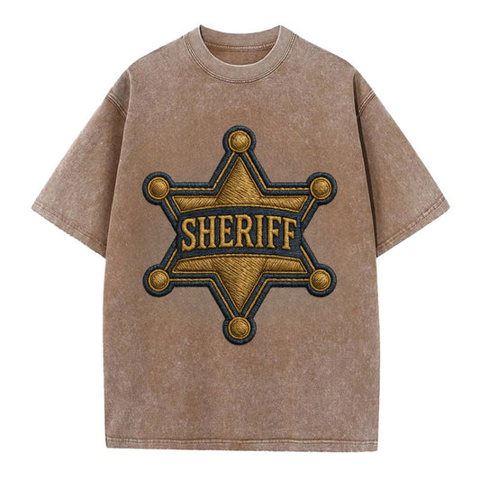 Sheriff Badge  - Vintage T-shirt - Brown