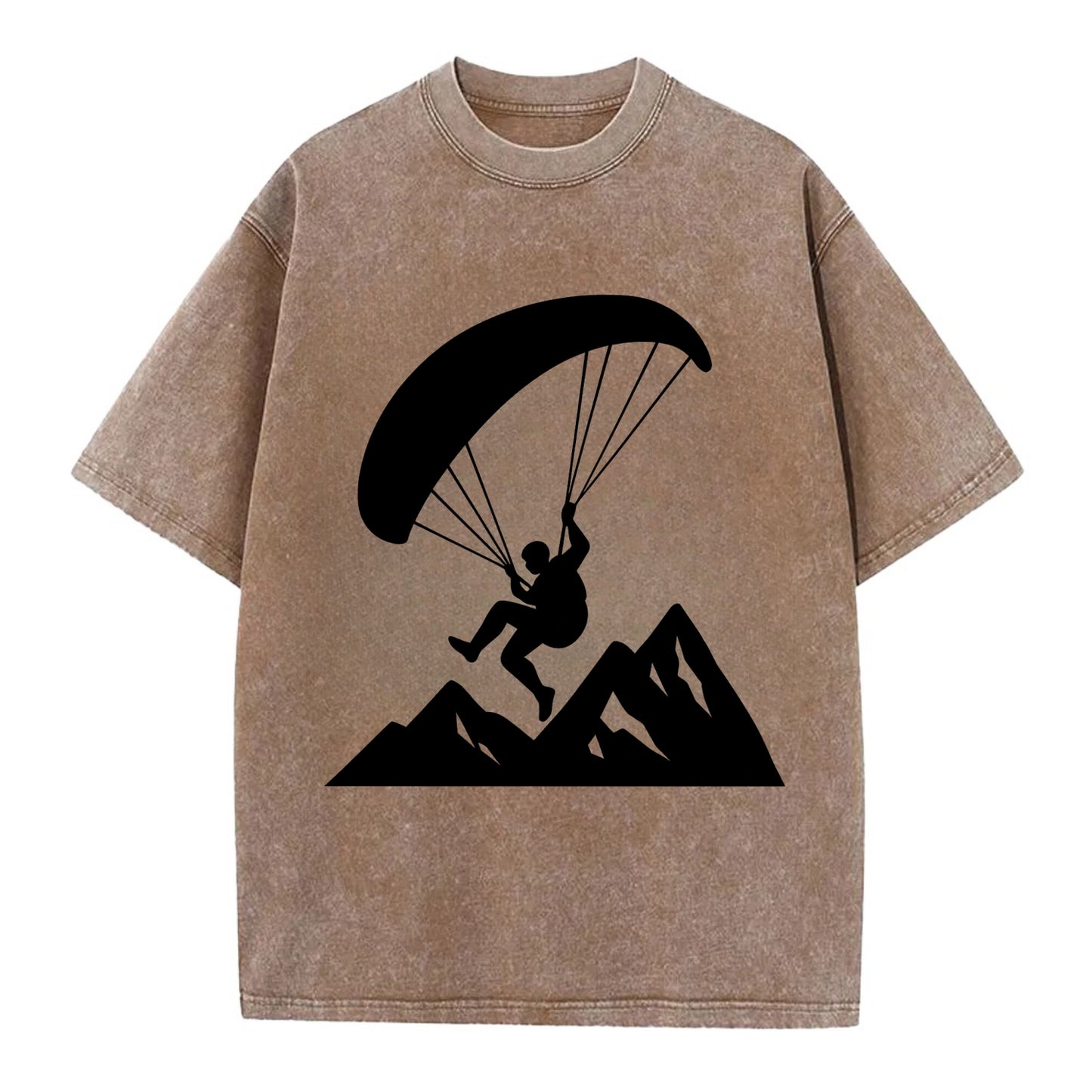 Paraglider soaring over mountain peaks - Vintage T-shirt - Brown