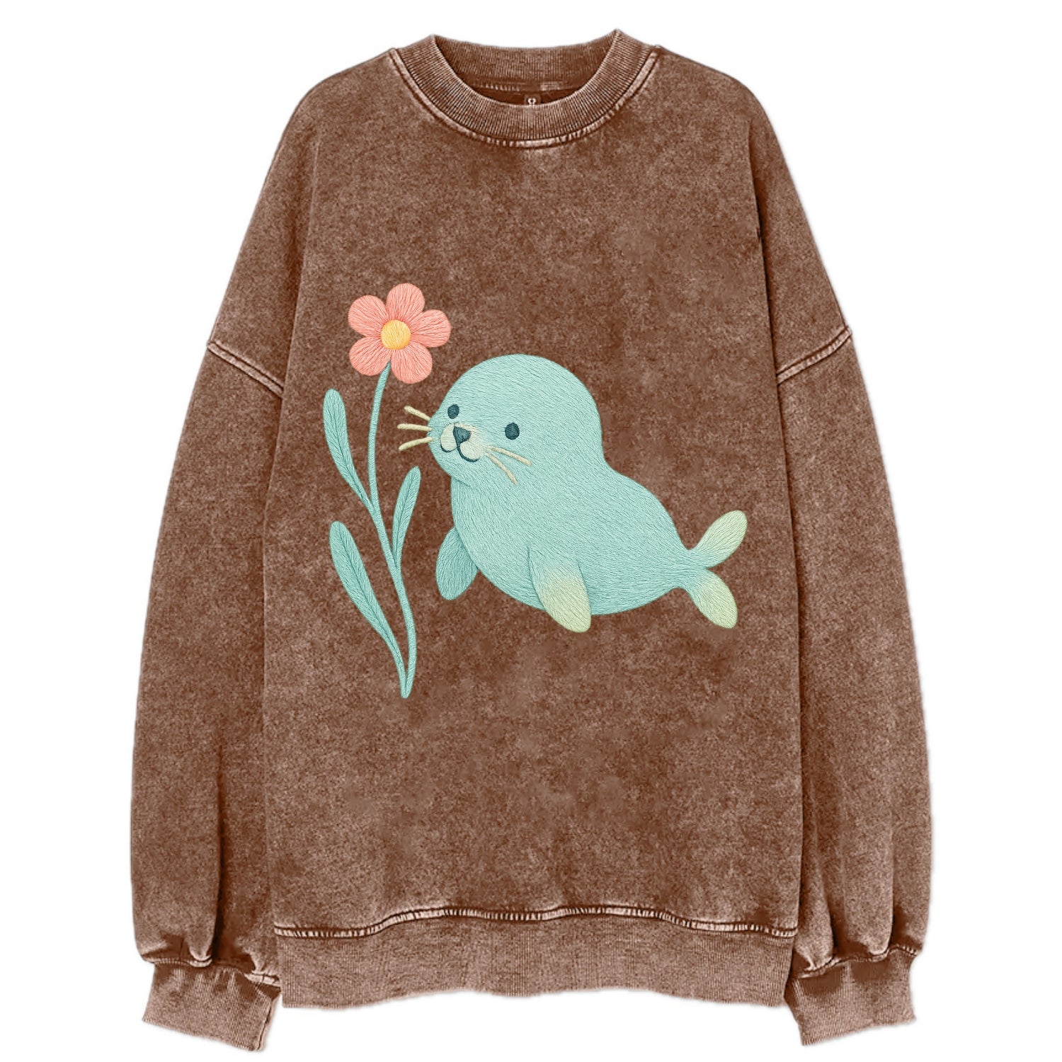 Mint Seal Pup - Vintage Sweatshirt - Brown