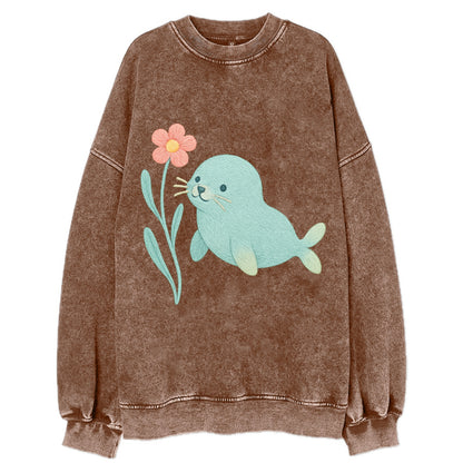 Mint Seal Pup - Vintage Sweatshirt - Brown