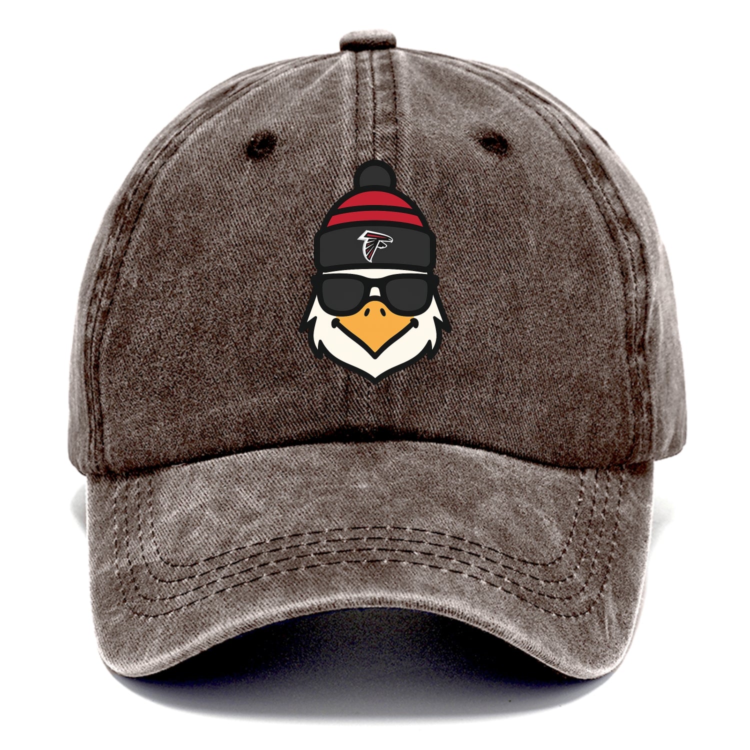 Atlanta Falcon wearing Falcons red and black beanie with pom pom and wayfarer - Classic Cap - Brown