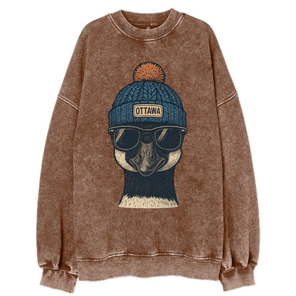 Ottawa Canadian Goose wearing Ottawa bea - Vintage Sweatshirt - Brown