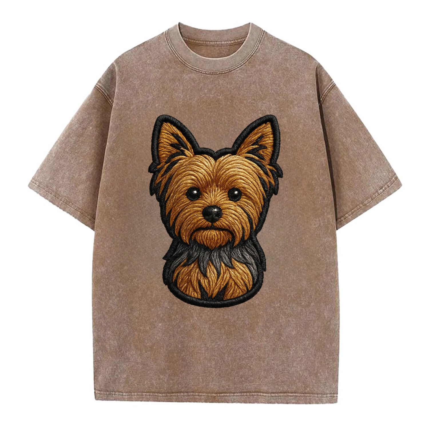 Yorkshire Terrier - Modern tiny dog logo - Vintage T-shirt - Brown