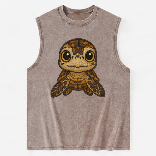 Baby Hawksbill Turtle - amber and brown shell pattern, curious golden eyes, - Vintage Washed Tank