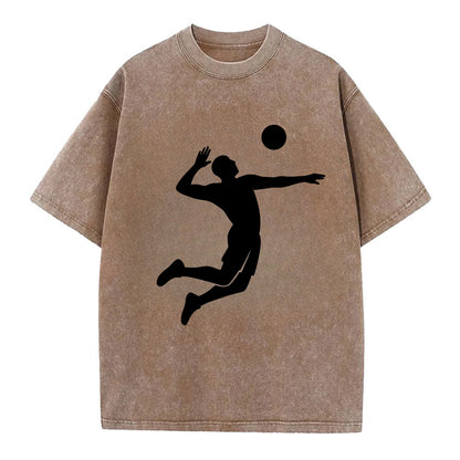 Volleyball player spiking ball - Vintage T-shirt - Brown