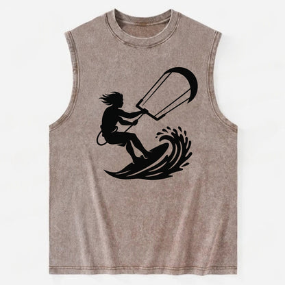 Kite surfer riding wave - Vintage Washed Tank - Brown